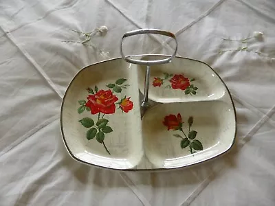 Reduced To Go Rare Shape Midwinter 3 Section Serving Dish In Rose Marie Pattern • £10