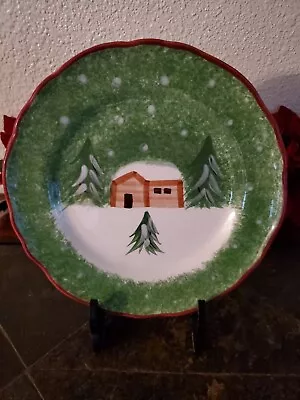 Macy's The Cellar Log Cabin 1 Piece Place Setting Salad Christmas Winter Green • $8.99