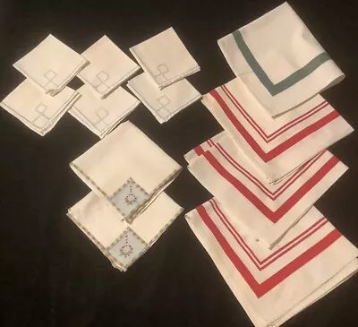 Vintage Cloth Table Napkins Printed & Embroidered Cotton Lot Of 12 • $6.95