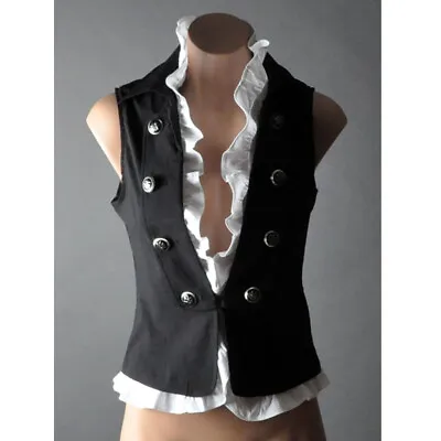 Fitted Ruffle Steampunk Waistcoat Military Vest Shirt Top Jacket SML XL 2XL 3XL • $29.99