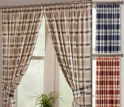 £27.99 • Buy 1 PAIR OF GINGHAM TARTAN CHECK KITCHEN CURTAINS  ~ 3 Colours & Accessories