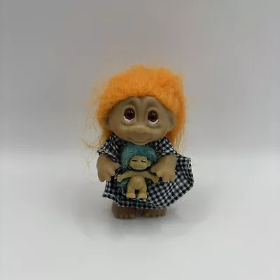 Ginger Dam Troll 3.5  Vintage 1985 With Outfit & Tiny Baby Troll Doll • £9.99