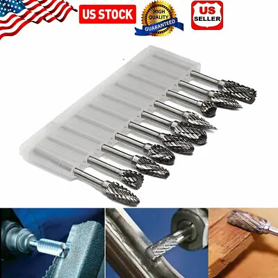 10pcs 1/8'' Double Cut Tungsten Carbide Rotary Burr Set Metal Carving Drill Bits • $12.99