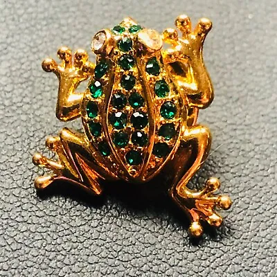 Adorable Estate Green Rhinestone Frog Vintage Tack Pin • $6