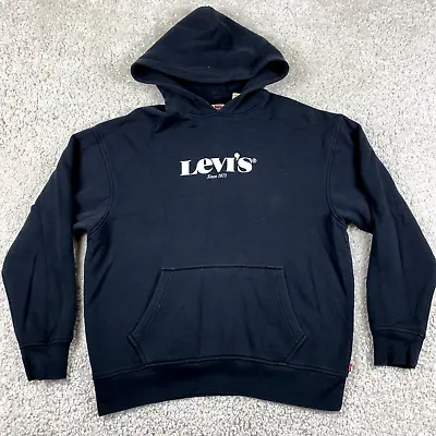 Levis Mens Black Pullover Hoodie Logo Front Print Relaxed Fit Size Medium • $7.36