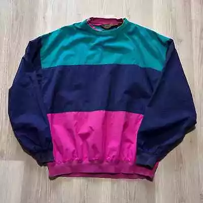 Men's Vintage 90's Eddie Bauer Teal Blue Pink Pullover Windbreaker Jacket Sz L • $28