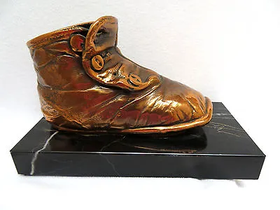 1920's Bronzed Baby's High Button Shoe On Marble Bookend • $25.52