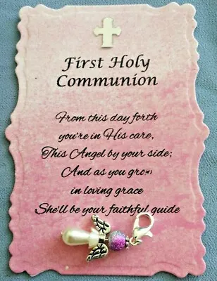 £3.25 • Buy Beautiful First Holy Communion (Pink) Angel Charm With Verse, Keepsake, Gift, 