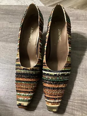 J Renee Women’s Multicolored Beaded Satin Fabric 2 In  Heels Size 8M • $27.99