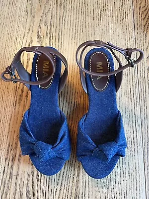 Mia Blue Denim Cork Wedge Sandals Shoes 7 1/2 New W/o Tags Open Toe Knot • $19.99