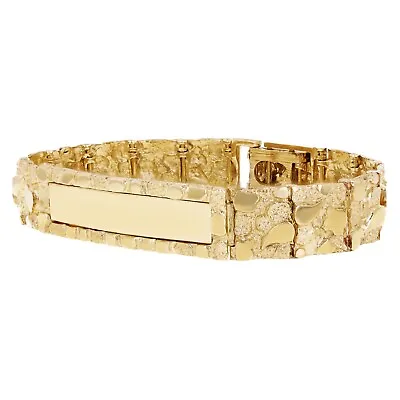 Men's 10k Yellow Gold Solid Nugget ID Bracelet 7  12.5mm 25.9 Grams • $1269.49