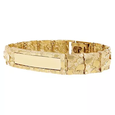 Men's 14k Yellow Gold Solid Nugget ID Bracelet 8.5  12.5mm 35.4 Grams • $2124.49