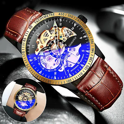 Luxury Men's Stainless Steel Automatic Mechanical Wrist Watch Gold Tone Skeleton • $19.98