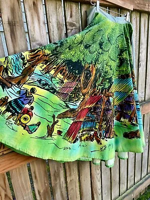 Vintage Hand Painted Mexican Circle Skirt Campsite Nature • $65