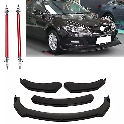 Bumper Lip Spoiler Splitter Body Kit + Strut Rods Glossy Black For 2004-21 Mazda • $59.99