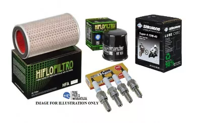 KAWASAKI ZX6R 1998 To 2001 Air / Oil Filter & 4 X Spark Plugs Service Kit & Oil • £86.62