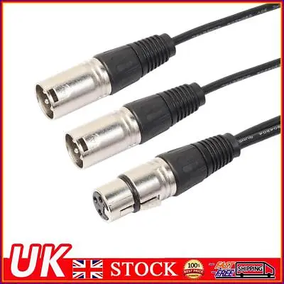 3P XLR Female Jack To Dual 2 Male Plug Y Splitter Adaptor Cord Cable 1Ft • £6.69