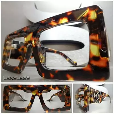 Oversized RETRO Large Big Thick Tortoise Lensless Eye Glasses Frame Only NO Lens • $14.99