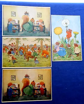 4 Four Vintage Margaret Tempest Postcards Squirrels Mice Rabbits • $4