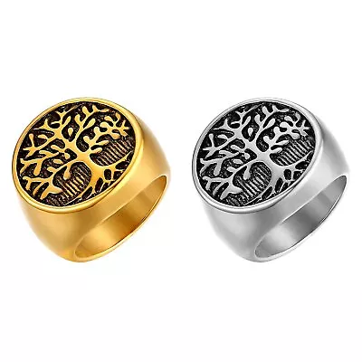 Mens Vintage Charm Stainless Steel Tree Of Life Band Ring Size 7-13 Silver/Gold • $8.99