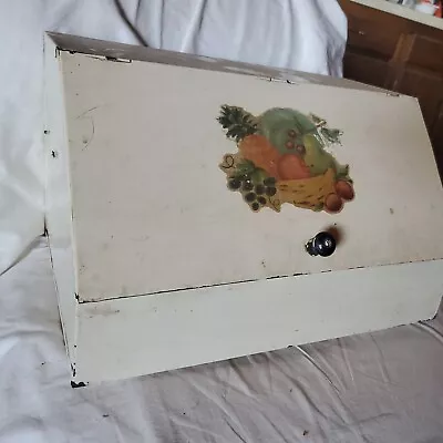 $24.88 • Buy Vtg Hinge TOP METAL TIN BREAD BOX W/ Shelf FARMHOUSE Kitchen Wood DECOR ANTIQUE