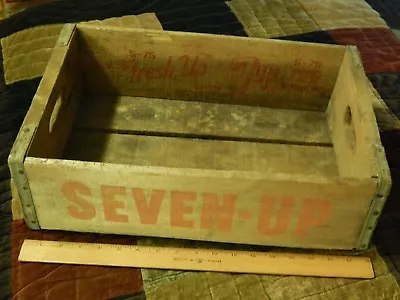 SEVEN UP ~ 7up (1975) Soda Pop Bottle WOOD CRATE CASE Carrier  Fresh Up With...  • $65