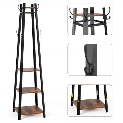 Hall Tree Entryway Tower Coat Rack Stand With Storage Shelf  8 Hook Clothes Rail • $62.90