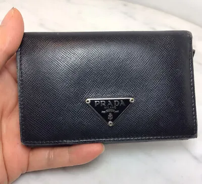 Genuine Vintage PRADA Black Saffiano Leather Small Card Wallet Rare Italy  • $145