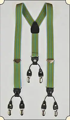 Old Time Police Brace Green Stripe Y Back  Suspenders With Clips • $29.95