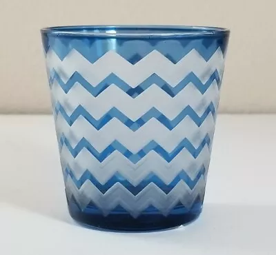 Yankee Candle - Blue & White Frosted Glass CHEVRON STYLE Votive Holder NEW TAGS • $10