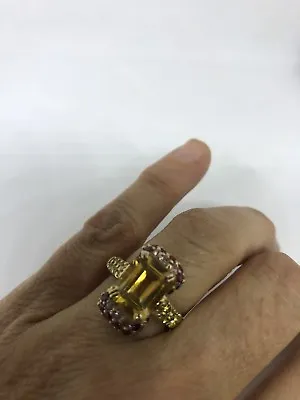 Vintage Genuine Golden Citrine 925 Sterling Silver Deco Cocktail Ring • $132