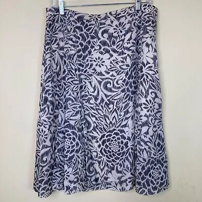 Sigrid Olsen Skirt 10 Silk Floral Print Gray Ivory Lined • $20.99