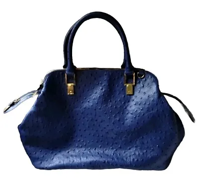 GILI Women’s BLUE Triple Zip Ostrich Embossed Leather Satchel Handbag • $39.99
