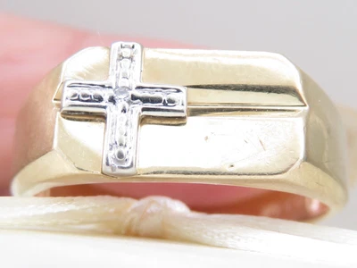 $52 • Buy Genuine Diamond Cross Men’s Ring 10K Yellow Gold