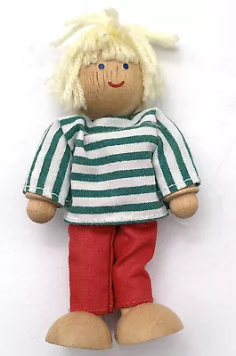 Melissa Doug Family Dollhouse Figure Poseable Wood Boy Doll Blonde • $9.38