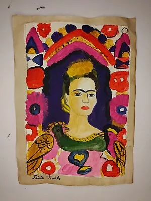 Frida Kahlo Painting Drawing Vintage Sketch Paper Signed Stamped • $99.98