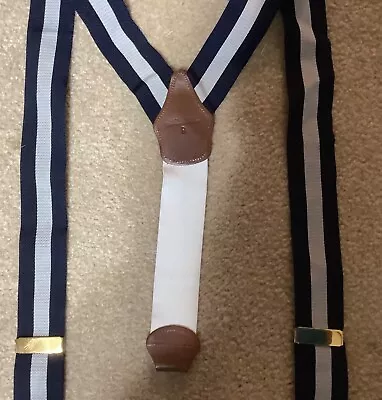 VINTAGE Brooks Brothers Navy & Grey Stripe With Brass Suspenders Braces  • $15