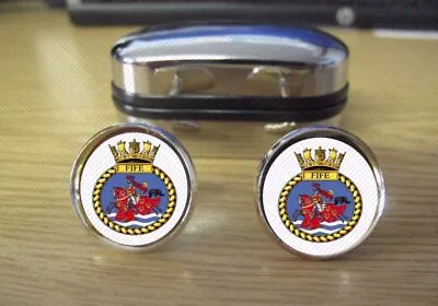 £24.99 • Buy Hms Fife 1966 Cufflinks (20mm) Round Brass Rhodium Plated With Strong Clasps