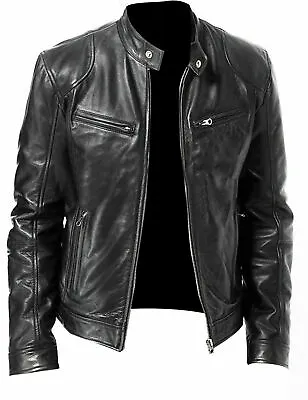 Mens Vintage Cafe Racer Black Brown Genuine Leather Slim Fit Real Biker Jacket • £40
