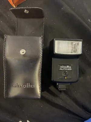 Minolta Auto 25 Shoe Mount Flash With Soft Case & Sync Cord Tested • $18