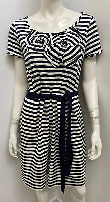 KATE SPADE [sz L] Blue Stripe Stretch Cotton Applique Dress • $38.15