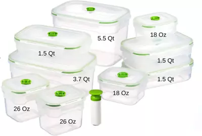 $123.58 • Buy Lasting Freshness 19 Piece Vacuum Seal Food Storage 19 Set, Clear Green 