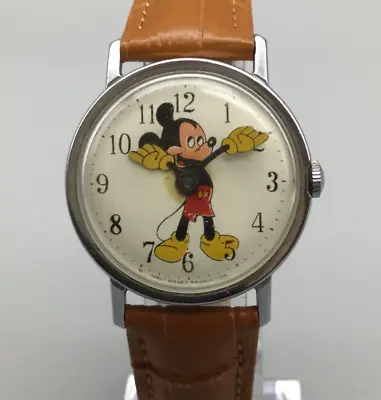 Vintage Timex Disney Mickey Mouse Watch Men Silver Tone 33mm 1970's New Battery • $179.99