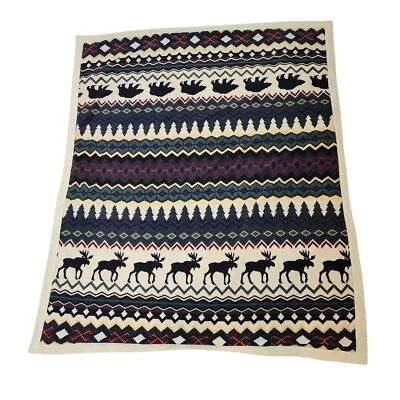 Moose Bear Lodge Cabin Outdoor Woodland Fleece Throw Blanket 57 1/4in X 48 1/2in • $20