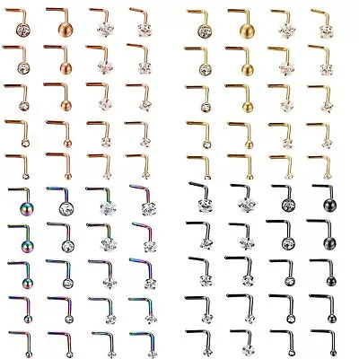 $9.99 • Buy 20pc CZ Nose Stud L-Shape Stainless Steel Septum Rings Body Piercing Jewelry 20G