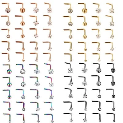 $9.99 • Buy 20pc CZ Nose Stud L-Shape Stainless Steel Septum Rings Body Piercing Jewelry 20G
