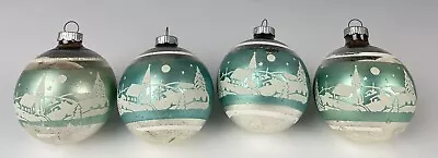 VTG Shiny Bright Mica Church Silent Night Ornaments 3” Set Of 4 • $35