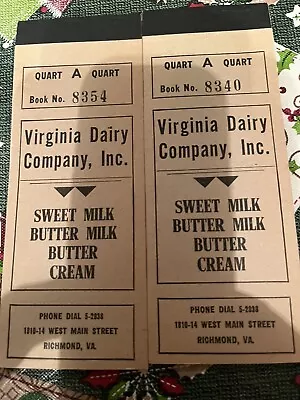 Lot Of 2 Virginia Dairy Company Inc Ticket Voucher Books  • $9.99