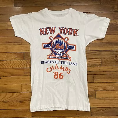 Vintage MLB New York Mets 1986 World Series Champions T Shirt Size L Used VTG • $35