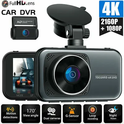 $118.99 • Buy TOGUARD 4K Dual Len Dash Cam UHD 2160P+1080P Front Rear Car Dashboard DVR Camera